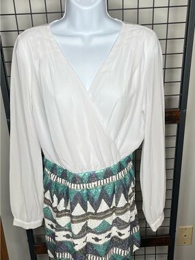 DEPRI Sequin-Embellished Romper in White with Multicolor Sequins. Size Medium